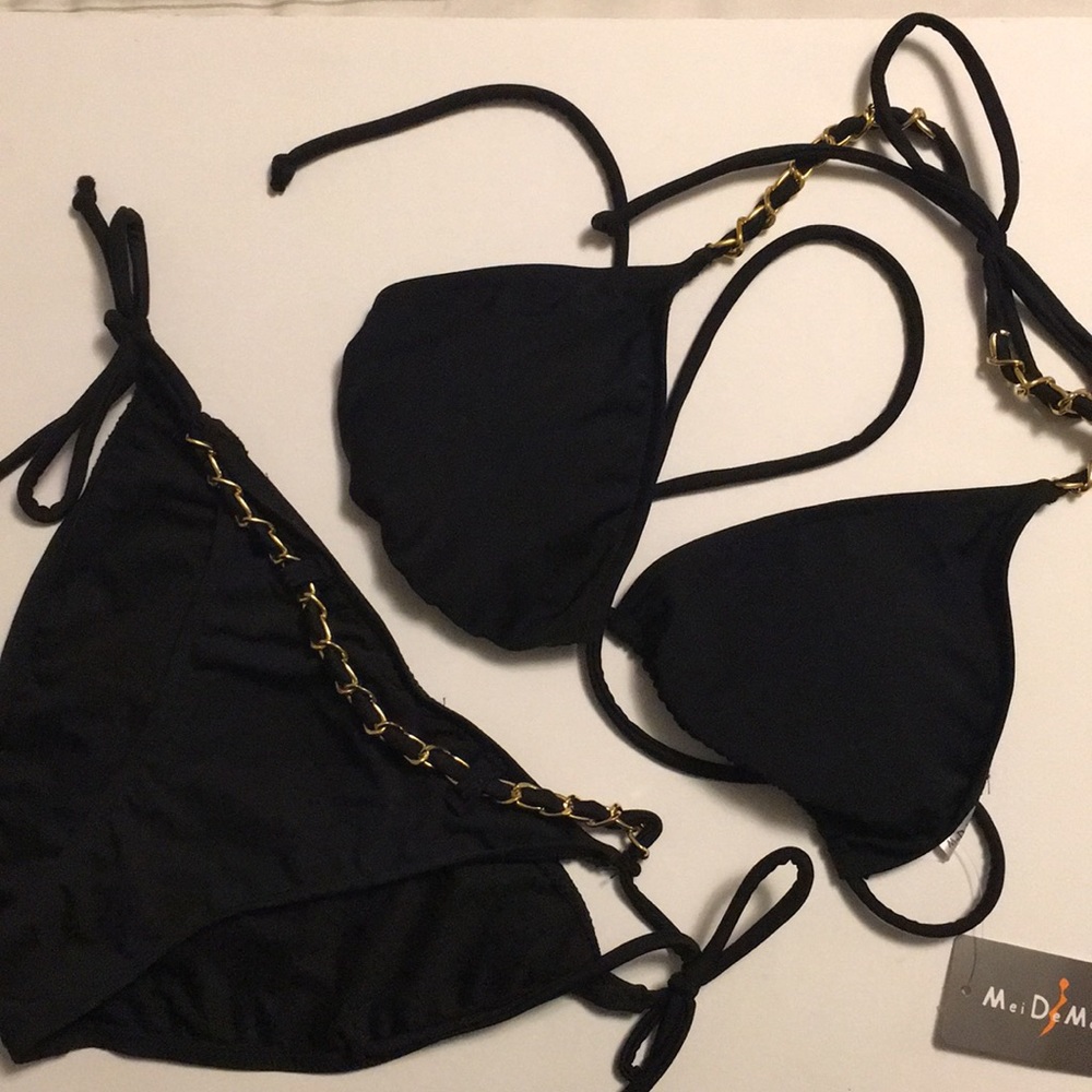 Black Bikini with Gold Chain Detail
